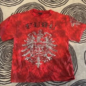 Red Graphic T-Shirt with Silver Design